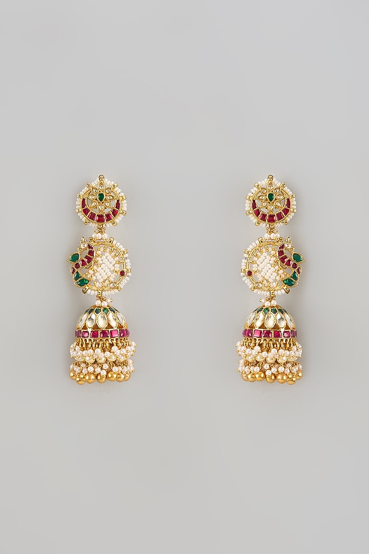 Gold Finish Kundan Polki & Pearl Dangler Earrings by Bombay Polki at Pernia's Pop Up Shop
