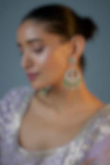 Gold Plated Kundan Polki & Natural Pearl Chandbaali Earrings by Bombay Polki at Pernia's Pop Up Shop