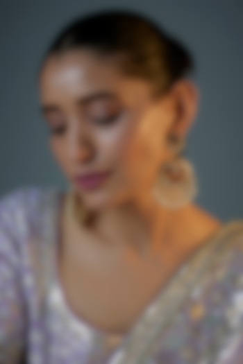 Gold Plated Kundan Polki & Natural Pearl Chandbaali Earrings by Bombay Polki at Pernia's Pop Up Shop