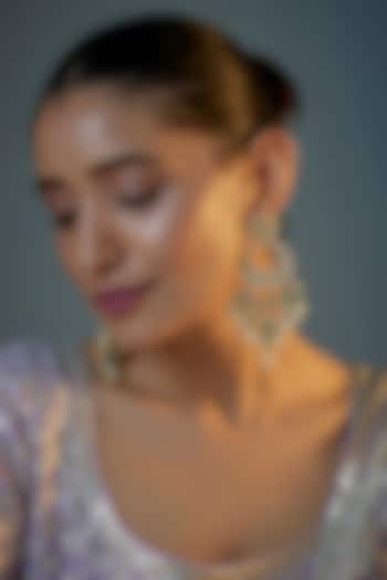 Gold Plated Kundan Polki & Natural Pearl Chandbaali Earrings by Bombay Polki at Pernia's Pop Up Shop