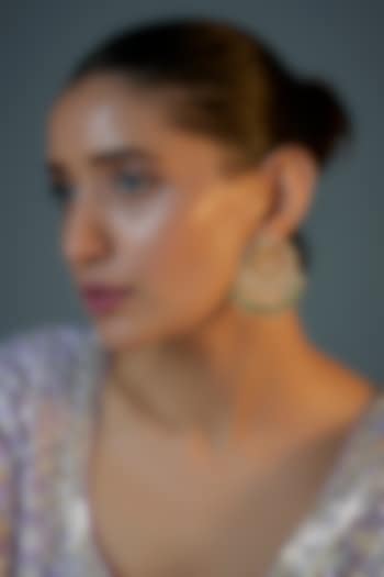 Gold Plated Kundan Polki & Natural Pearl Chandbaali Earrings by Bombay Polki at Pernia's Pop Up Shop