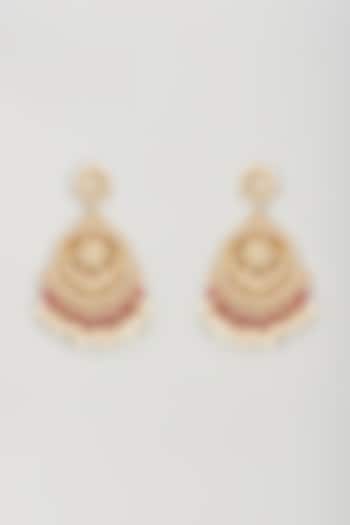 Gold Plated Kundan Polki & Natural Pearl Chandbaali Earrings by Bombay Polki at Pernia's Pop Up Shop