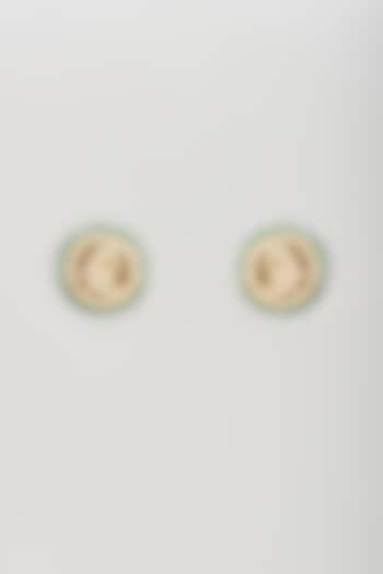 Gold Plated Kundan Polki & Pastel Green Beaded Stud Earrings by Bombay Polki at Pernia's Pop Up Shop