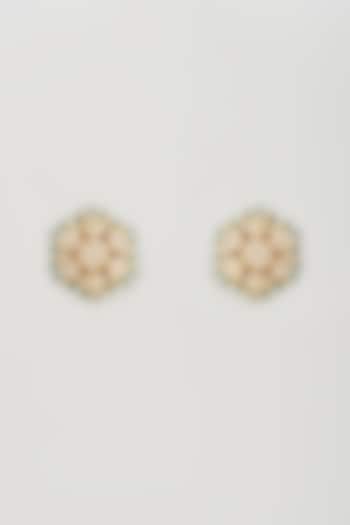 Gold Plated Kundan Polki & Green Beaded Stud Earrings by Bombay Polki at Pernia's Pop Up Shop