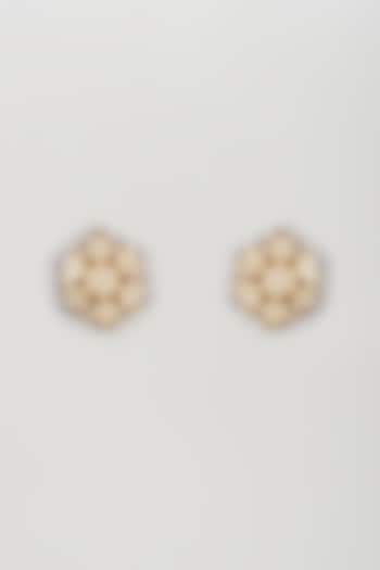 Gold Plated Kundan Polki & Sapphire Beaded Stud Earrings by Bombay Polki at Pernia's Pop Up Shop