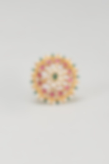 Gold Plated Kundan & Dark Green Beaded Ring by Bombay Polki at Pernia's Pop Up Shop