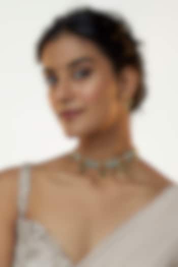 Gold Finish Kundan & Ruby Stone Choker Necklace Set by Bombay Polki at Pernia's Pop Up Shop