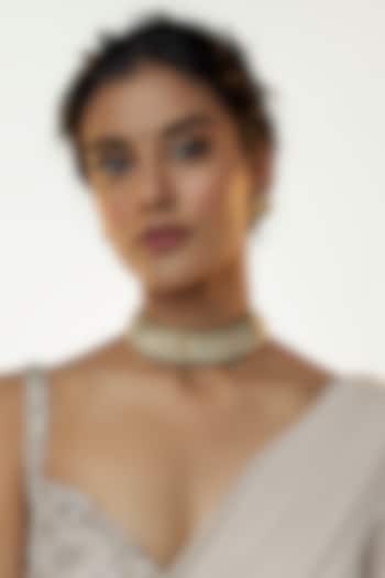 Gold Finish Kundan & Jadtar Stone Choker Necklace Set by Bombay Polki at Pernia's Pop Up Shop