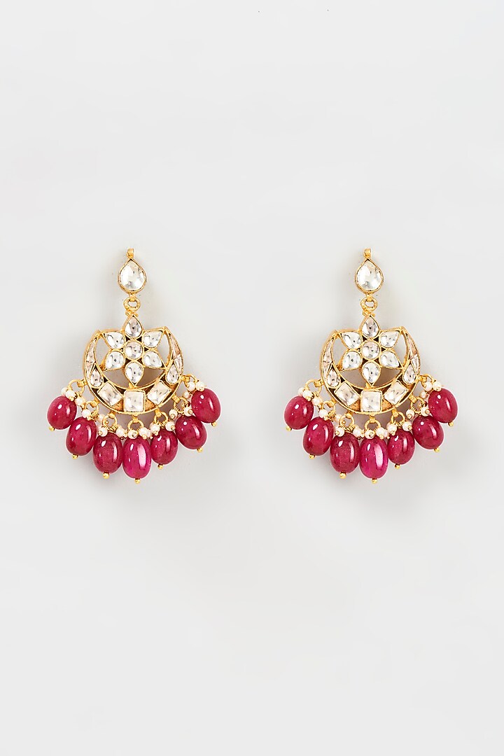 Gold Plated Kundan & Ruby Chandbali Earrings by Bombay Polki at Pernia's Pop Up Shop