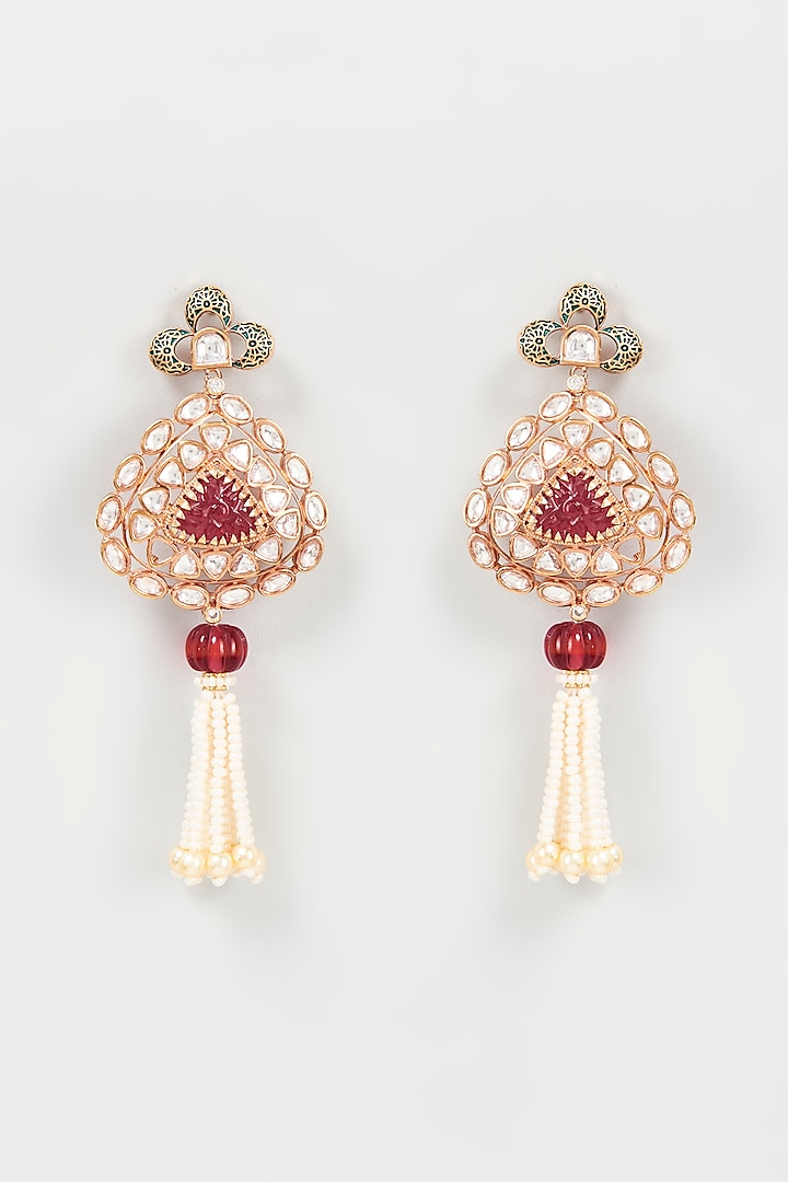 Gold Plated Kundan Polki & Ruby Dangler Earrings by Bombay Polki at Pernia's Pop Up Shop