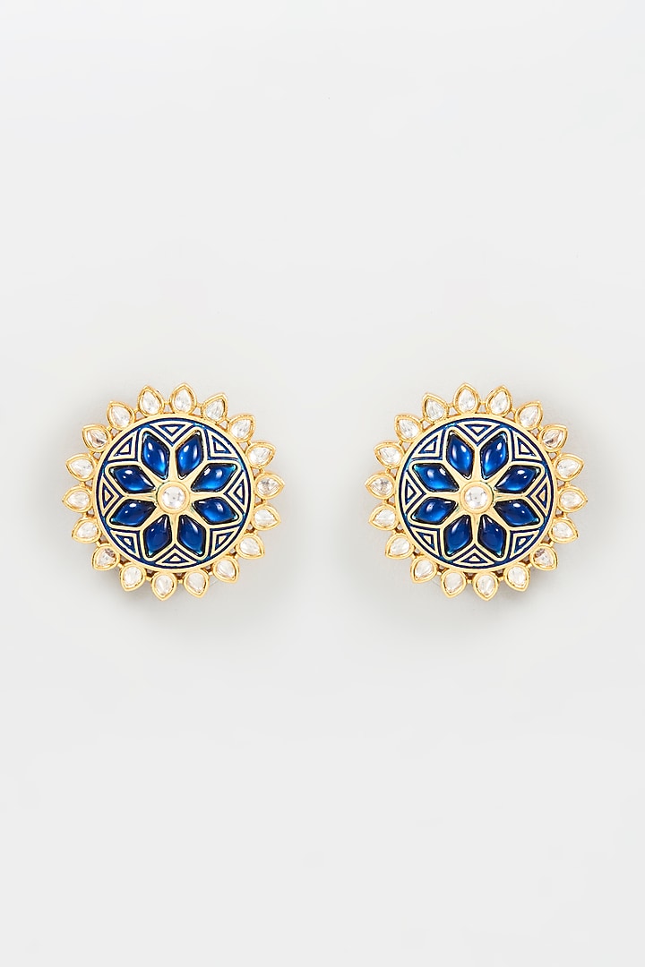 Gold Plated Kundan Polki Enameled Stud Earrings by Bombay Polki at Pernia's Pop Up Shop