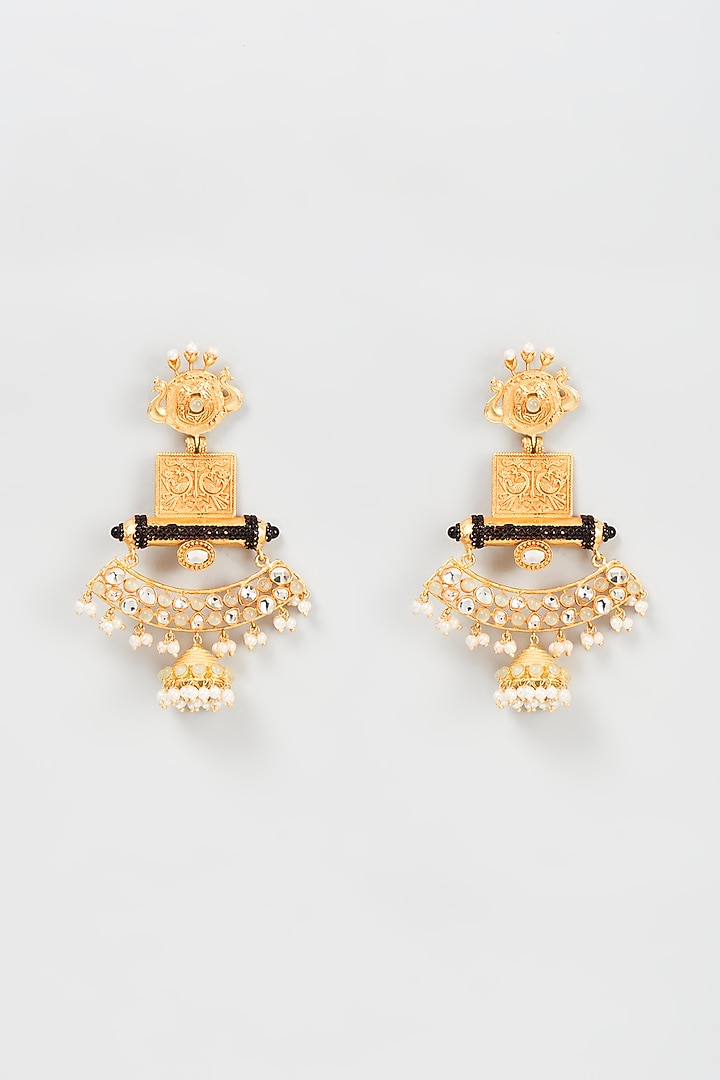 Gold Plated Kundan Polki Dangler Earrings by Bombay Polki at Pernia's Pop Up Shop