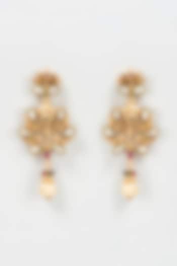 Gold Plated Semi-Precious Beaded Enameled Dangler Earrings by Bombay Polki at Pernia's Pop Up Shop