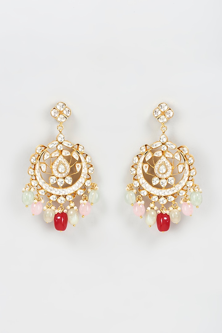 Gold Plated Kundan Polki Chandbali Earrings by Bombay Polki at Pernia's Pop Up Shop