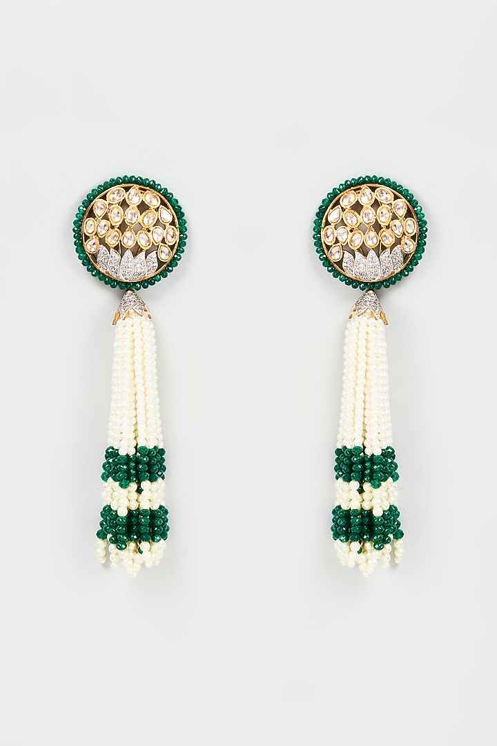 Gold Plated Kundan Polki Dangler Earrings by Bombay Polki at Pernia's Pop Up Shop
