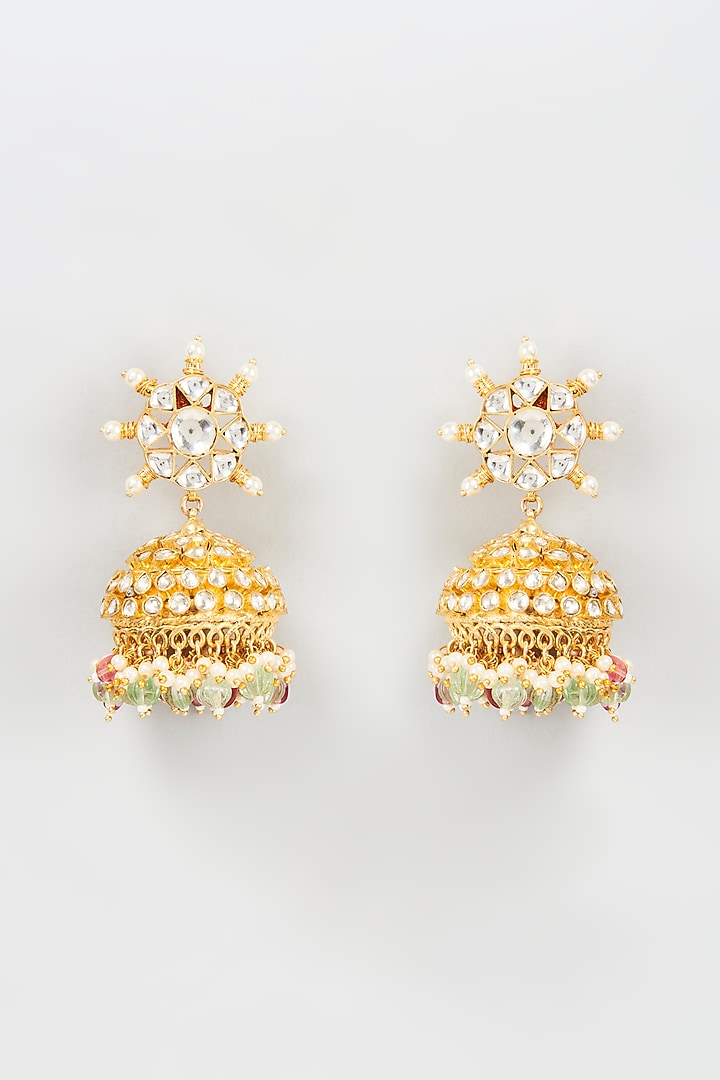 Gold Plated Kundan & Jadtar Stone Jhumka Earrings by Bombay Polki at Pernia's Pop Up Shop