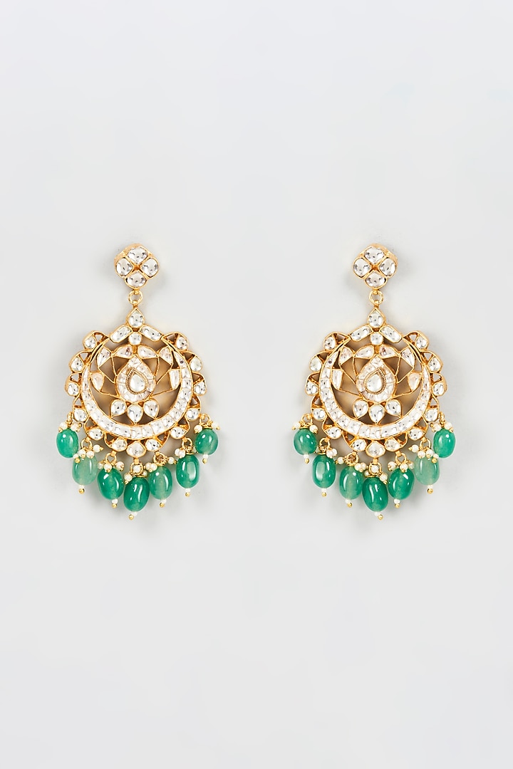 Gold Plated Kundan & Semi-Precious Bead Chandbali Earrings by Bombay Polki at Pernia's Pop Up Shop