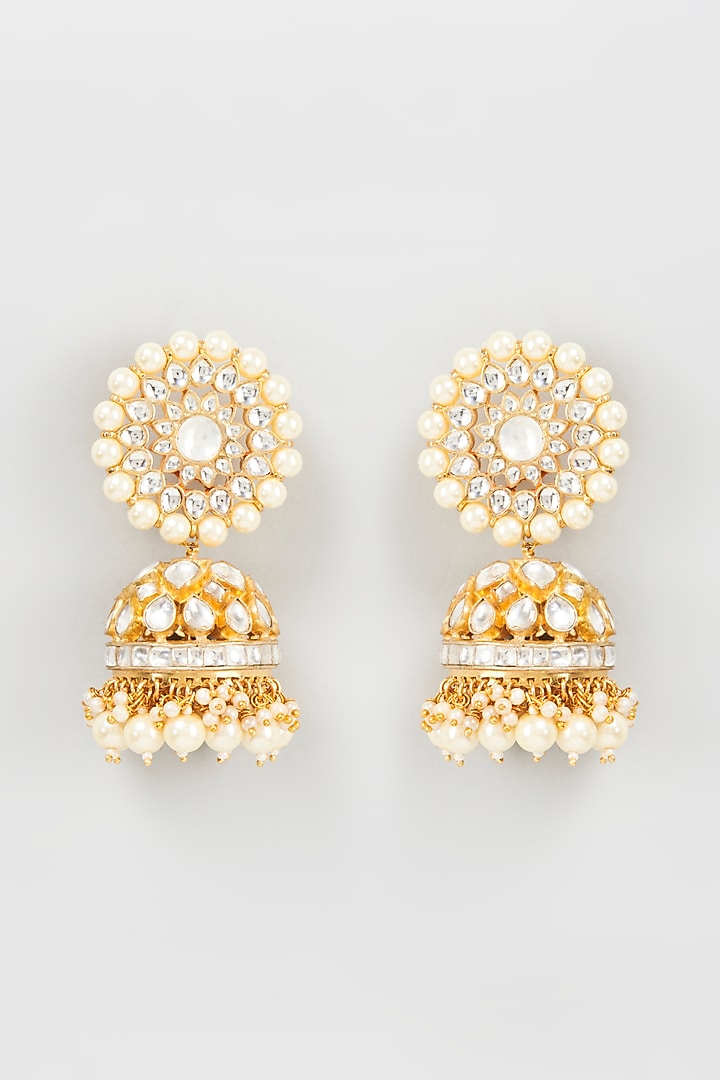 Gold Plated Kundan Polki & Jadtar Stone Jhumka Earrings by Bombay Polki at Pernia's Pop Up Shop