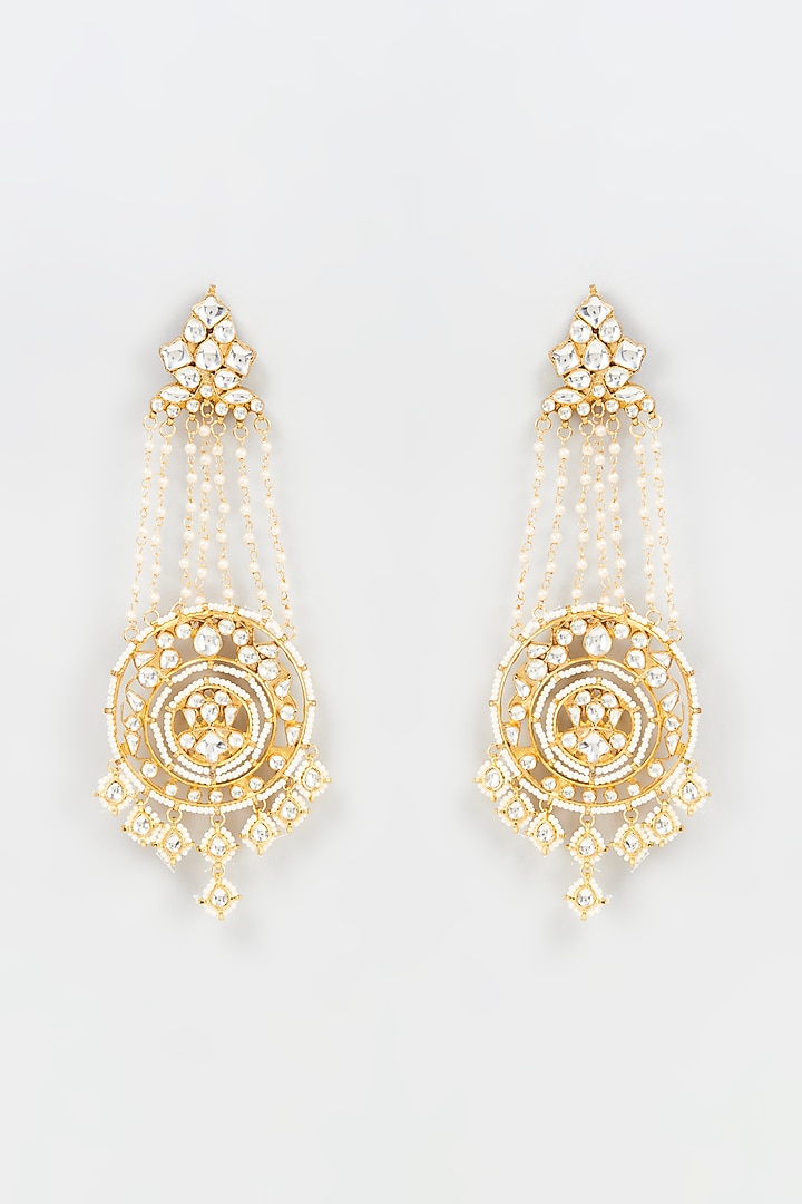 Gold Plated Kundan & Jadtar Stone Chandbali Earrings by Bombay Polki at Pernia's Pop Up Shop