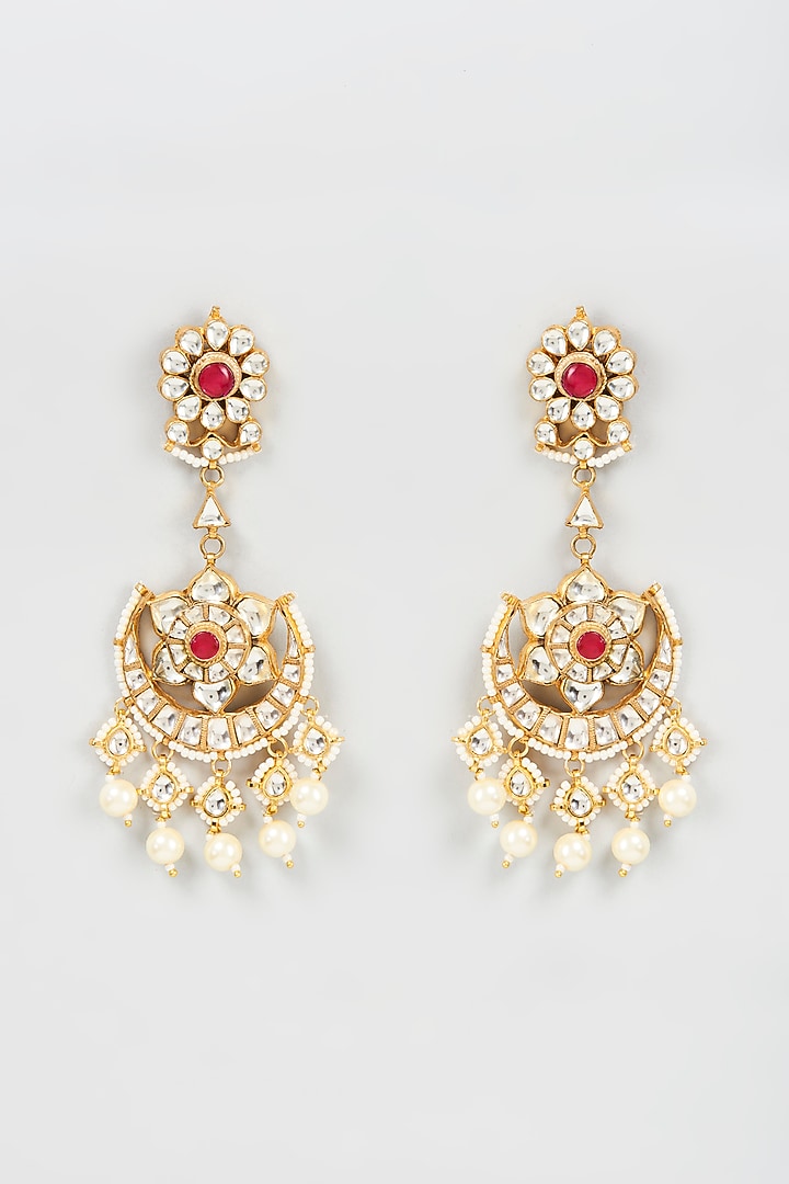 Gold Plated Kundan Polki Chandbali Earrings by Bombay Polki at Pernia's Pop Up Shop