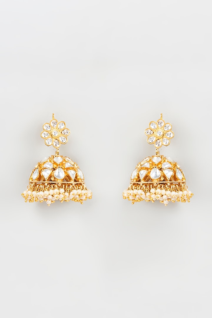 Gold Plated Kundan & Pearl Jhumka Earrings by Bombay Polki at Pernia's Pop Up Shop