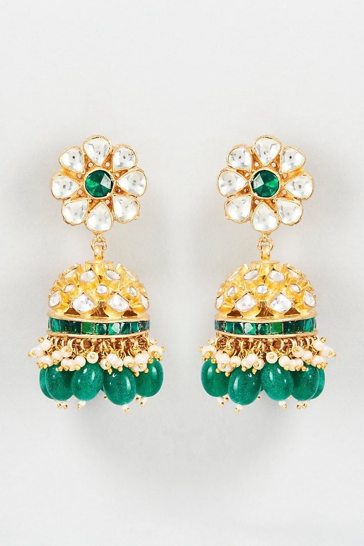 Gold Plated Jadtar Stone Jhumka Earrings by Bombay Polki at Pernia's Pop Up Shop