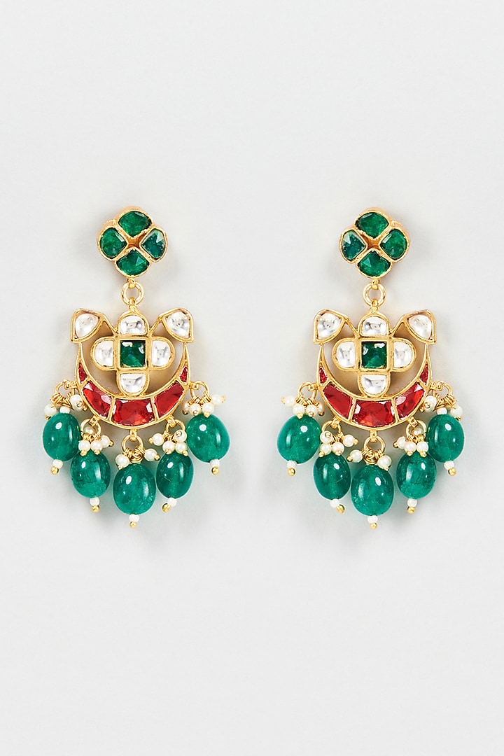 Gold Plated Jadtar Stone Chandbali Earrings by Bombay Polki at Pernia's Pop Up Shop