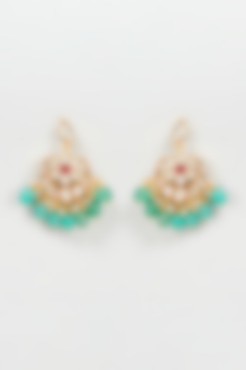 Gold Plated Kundan Polki & Ruby Stone Chandbali Earrings by Bombay Polki