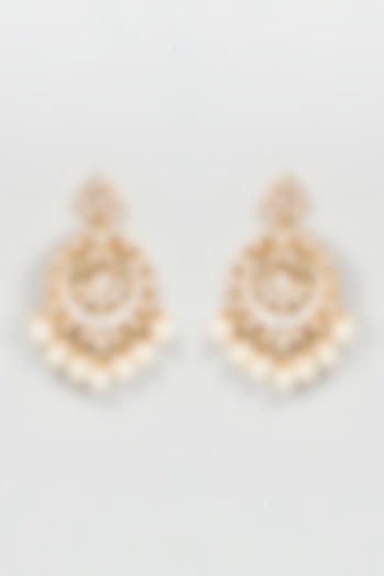 Gold Plated Kundan Polki Chandbali Earrings by Bombay Polki