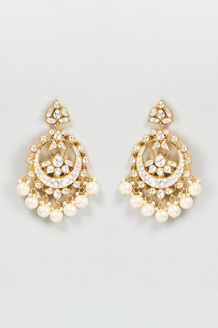 Gold Plated Kundan Polki Chandbali Earrings by Bombay Polki at Pernia's Pop Up Shop