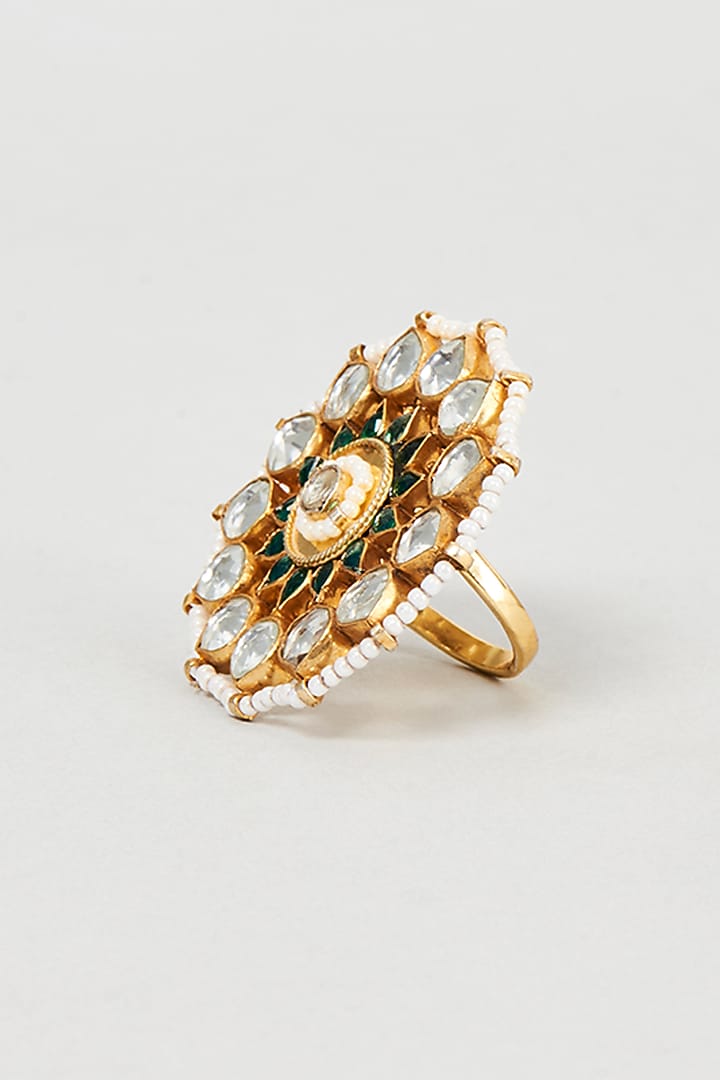 Gold Plated Kundan Polki Ring by Bombay Polki at Pernia's Pop Up Shop