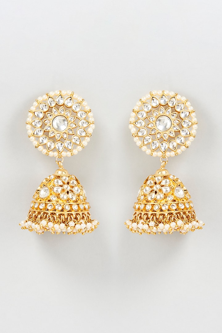 Gold Plated Jadtar Jhumka Earrings by Bombay Polki
