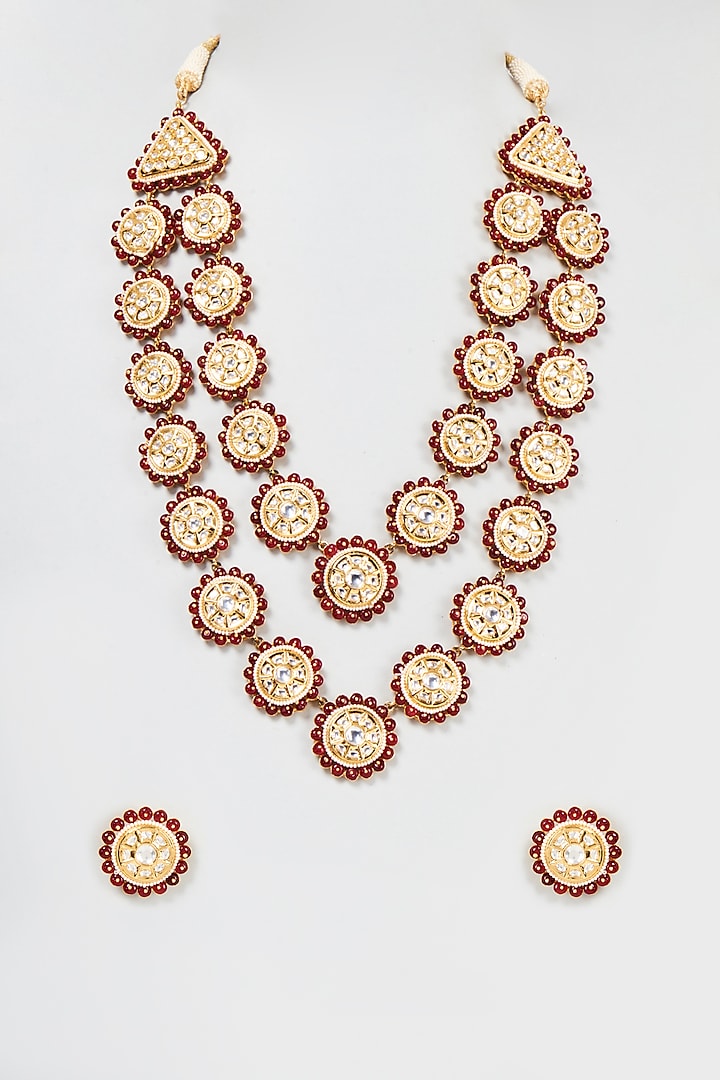 Gold Plated Kundan Polki Necklace Set by Bombay Polki