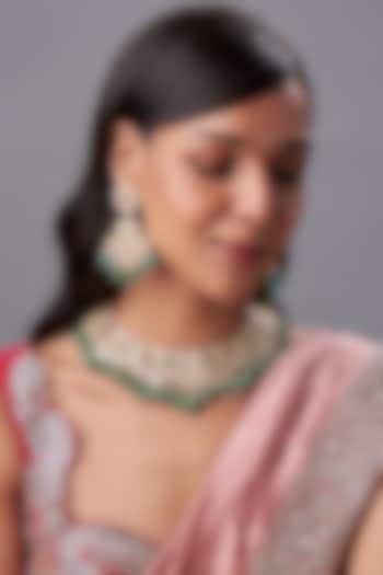 Gold Finish Kundan Polki & White Pearl Choker Necklace Set by Bombay Polki at Pernia's Pop Up Shop