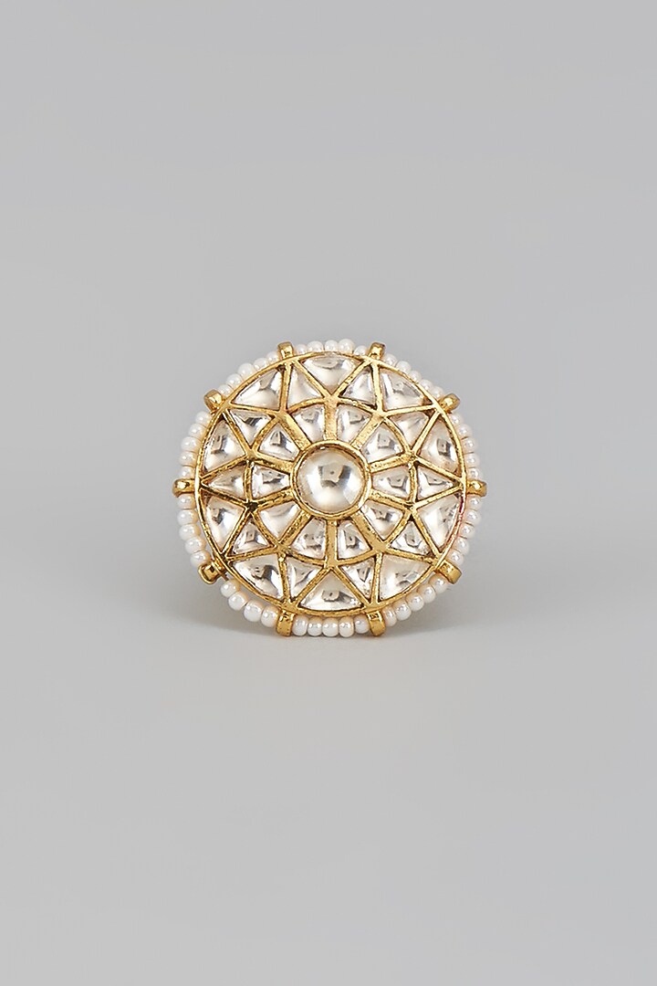 Gold Finish Kundan Polki Ring by Bombay Polki at Pernia's Pop Up Shop