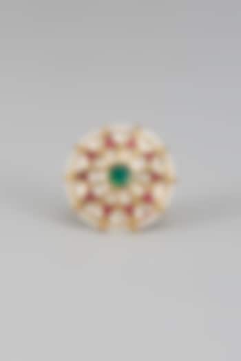 Gold Finish Kundan Polki Jadtar Ring by Bombay Polki at Pernia's Pop Up Shop