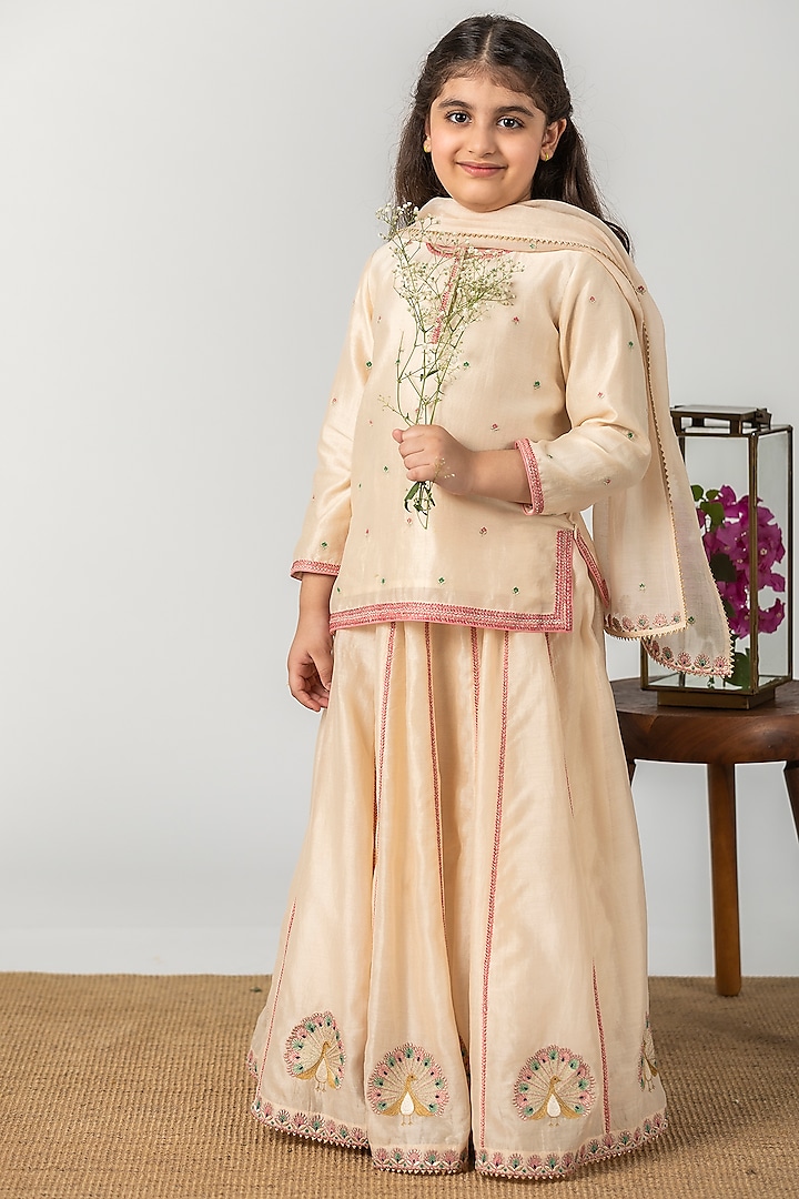 Ivory Embroidered Lehenga Set For Girls by Boteh