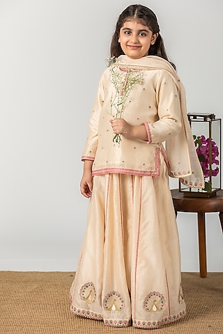 Ivory Embroidered Lehenga Set For Girls by Boteh