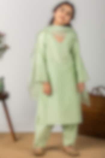 Mint Embroidered Straight Kurta Set For Girls by Boteh at Pernia's Pop Up Shop