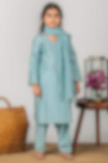 Chalk Blue Embroidered Straight Kurta Set For Girls by Boteh at Pernia's Pop Up Shop