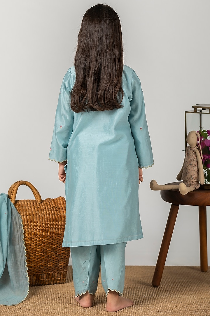 Chalk Blue Embroidered Straight Kurta Set For Girls by Boteh at Pernia's Pop Up Shop