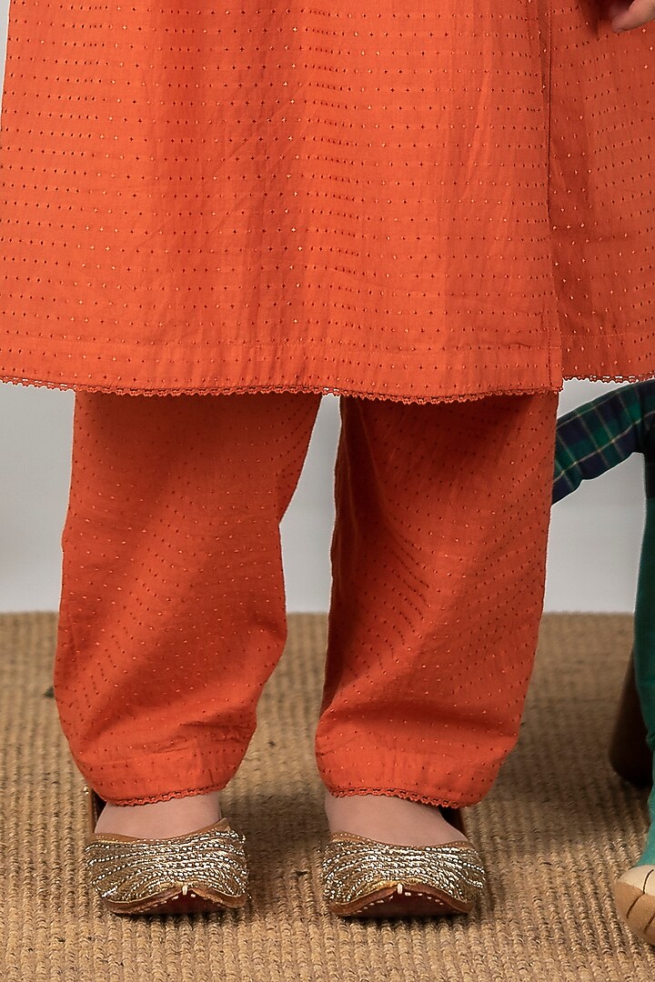 Orange Embroidered Angrakha Kurta Set For Girls by Boteh at Pernia's Pop Up Shop