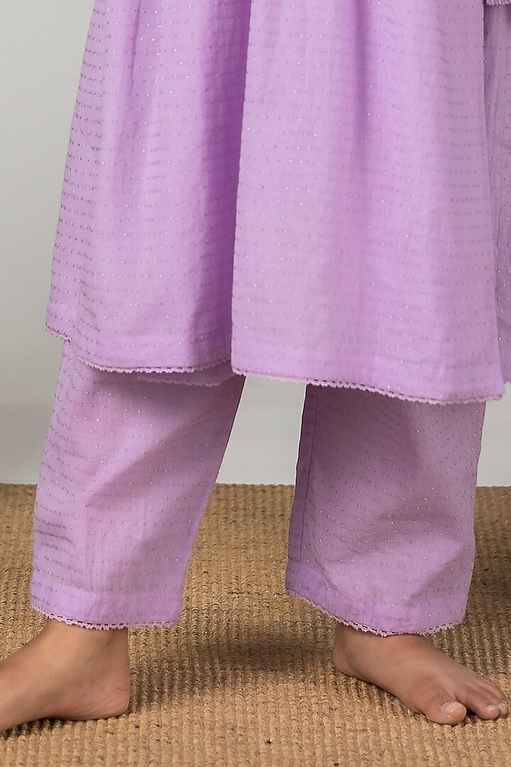 Lilac Embroidered Angrakha Kurta Set For Girls by Boteh at Pernia's Pop Up Shop