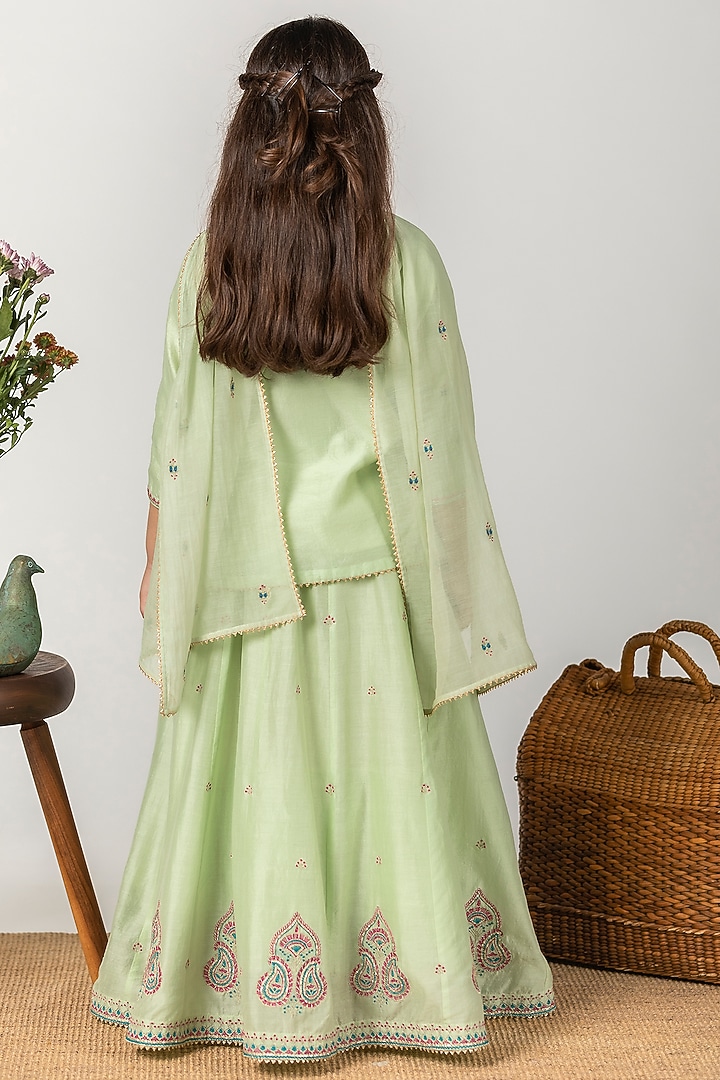 Mint Embroidered Lehenga Set For Girls by Boteh at Pernia's Pop Up Shop