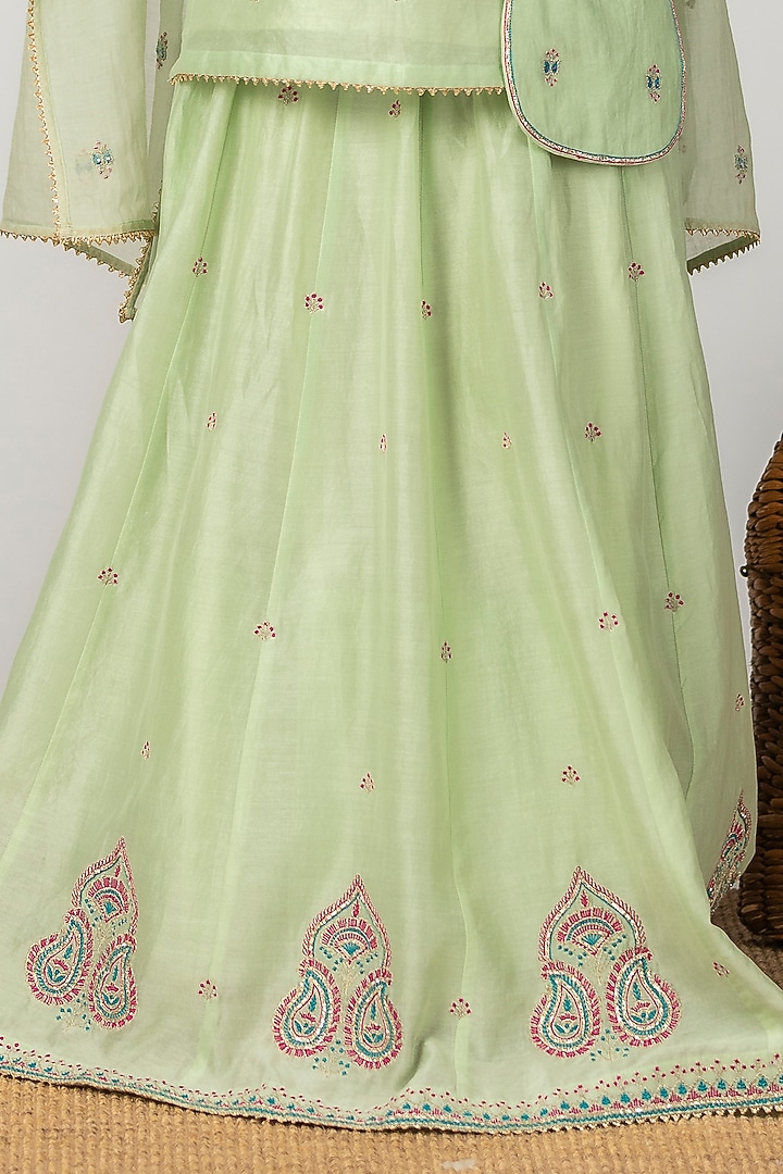 Mint Embroidered Lehenga Set For Girls by Boteh at Pernia's Pop Up Shop