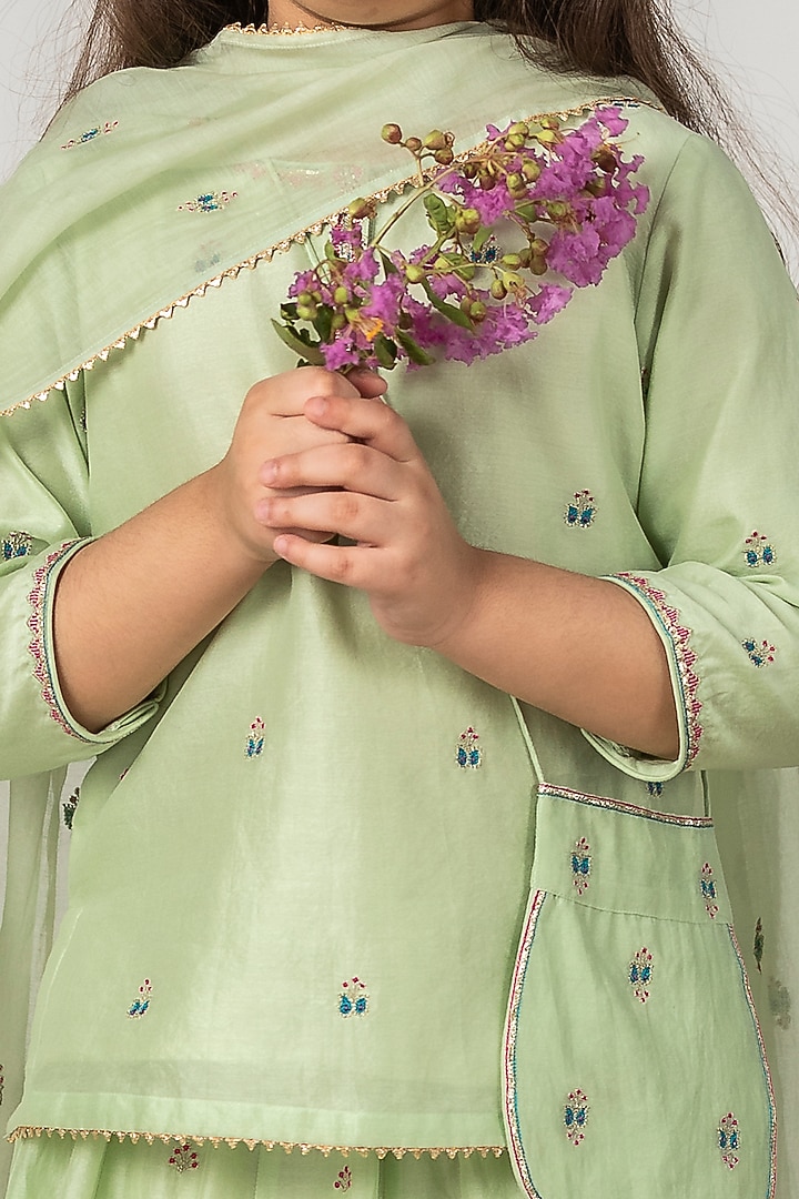 Mint Embroidered Lehenga Set For Girls by Boteh at Pernia's Pop Up Shop