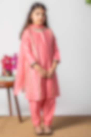 Charm Pink Embroidered Kalidar Kurta Set For Girls by Boteh