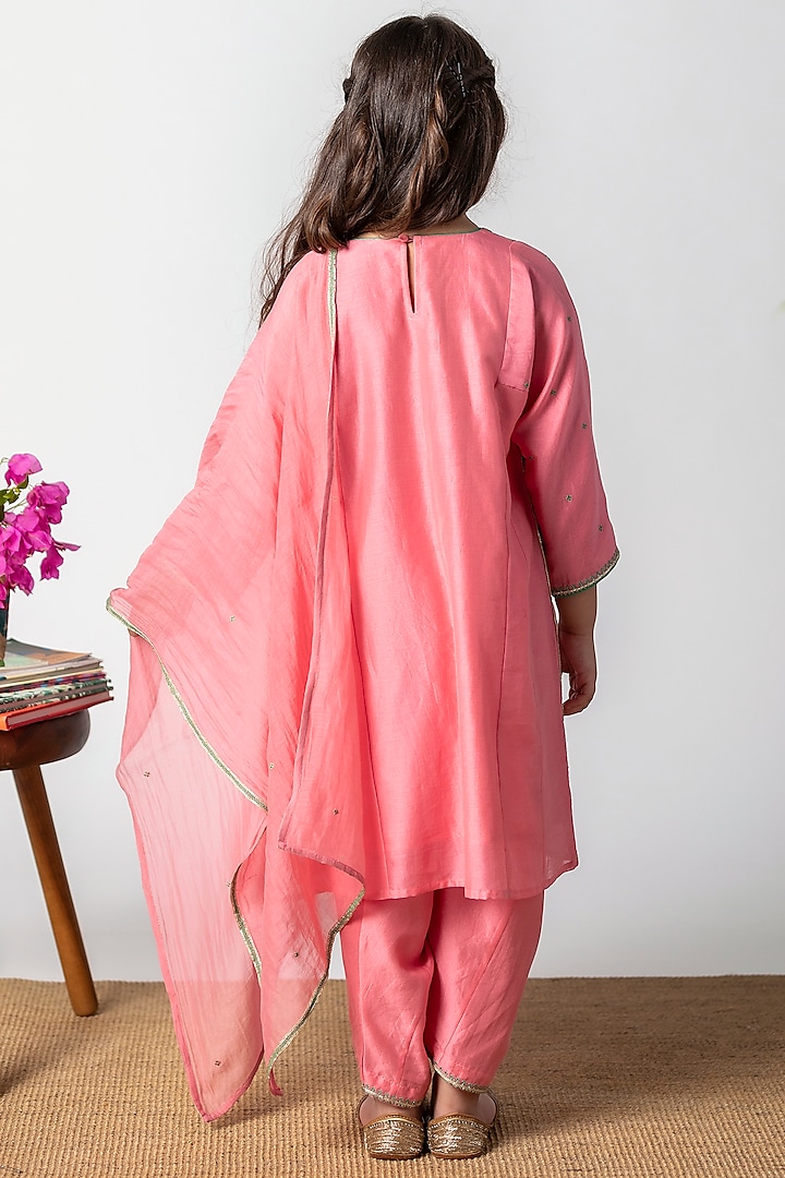 Charm Pink Embroidered Kalidar Kurta Set For Girls by Boteh at Pernia's Pop Up Shop