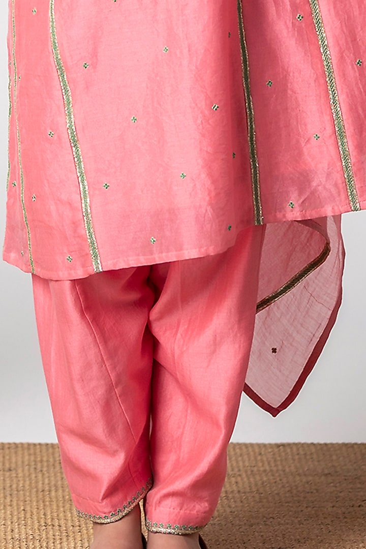 Charm Pink Embroidered Kalidar Kurta Set For Girls by Boteh at Pernia's Pop Up Shop