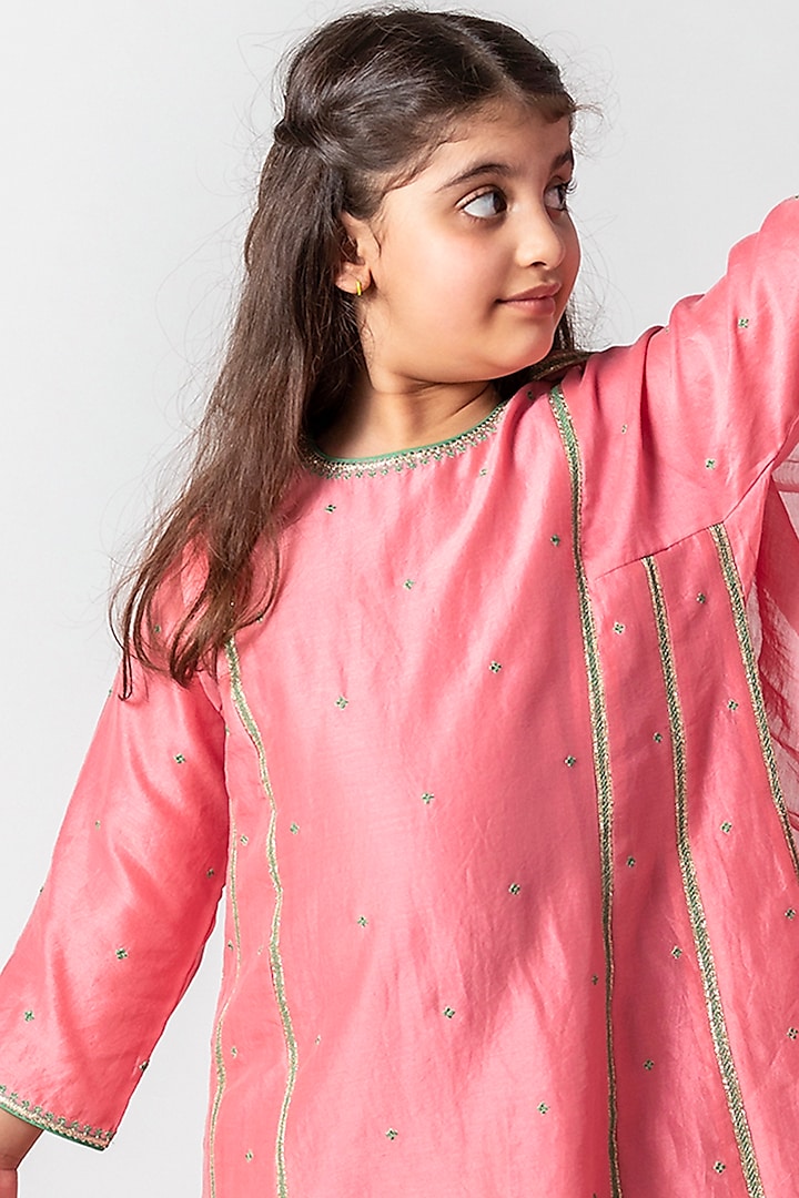 Charm Pink Embroidered Kalidar Kurta Set For Girls by Boteh at Pernia's Pop Up Shop